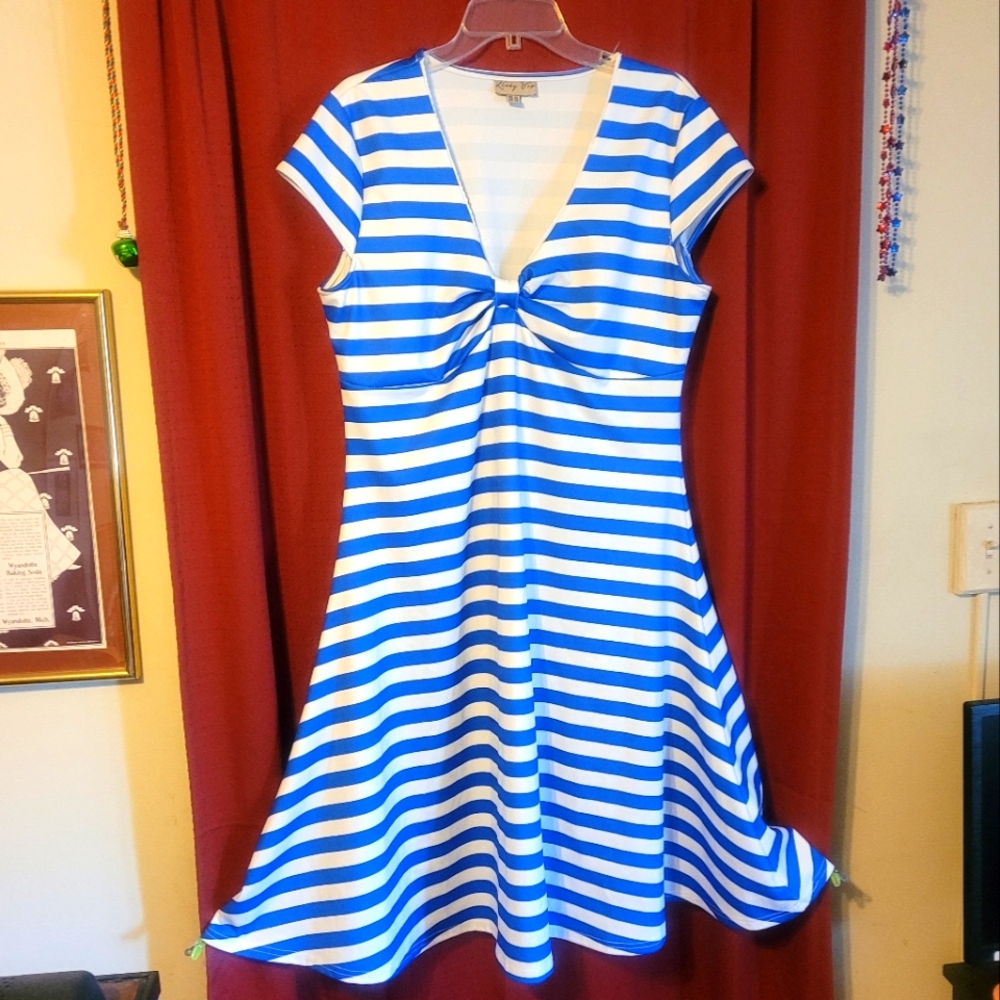 Lindy Bop Blue & White Striped Midi Dress